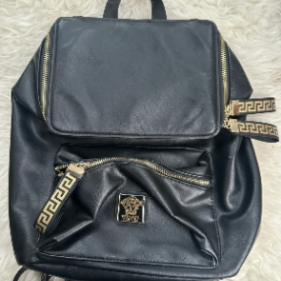 Versace Handbags - Versace Black Backpack with Gold Accents